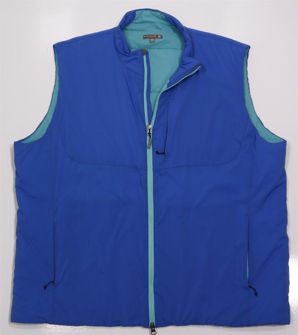 Peter Millar Crown Sport Blue Green Full Zip Front Puffer Vest XXL